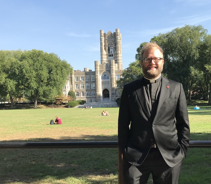 in front of Keating Hall and Edwards Parade at Fordham University in September of 2019
