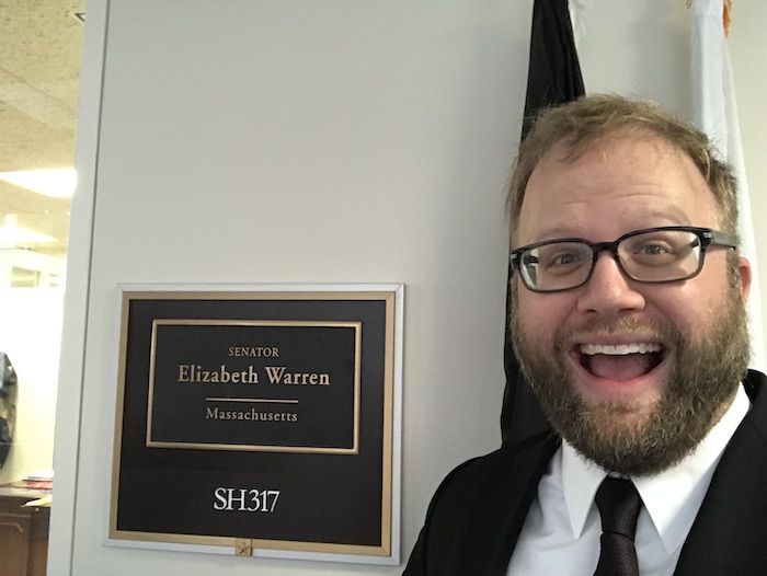being way too excited to be outside Elizabeth Warren’s office in the Hart Senate Office Building in November 2018